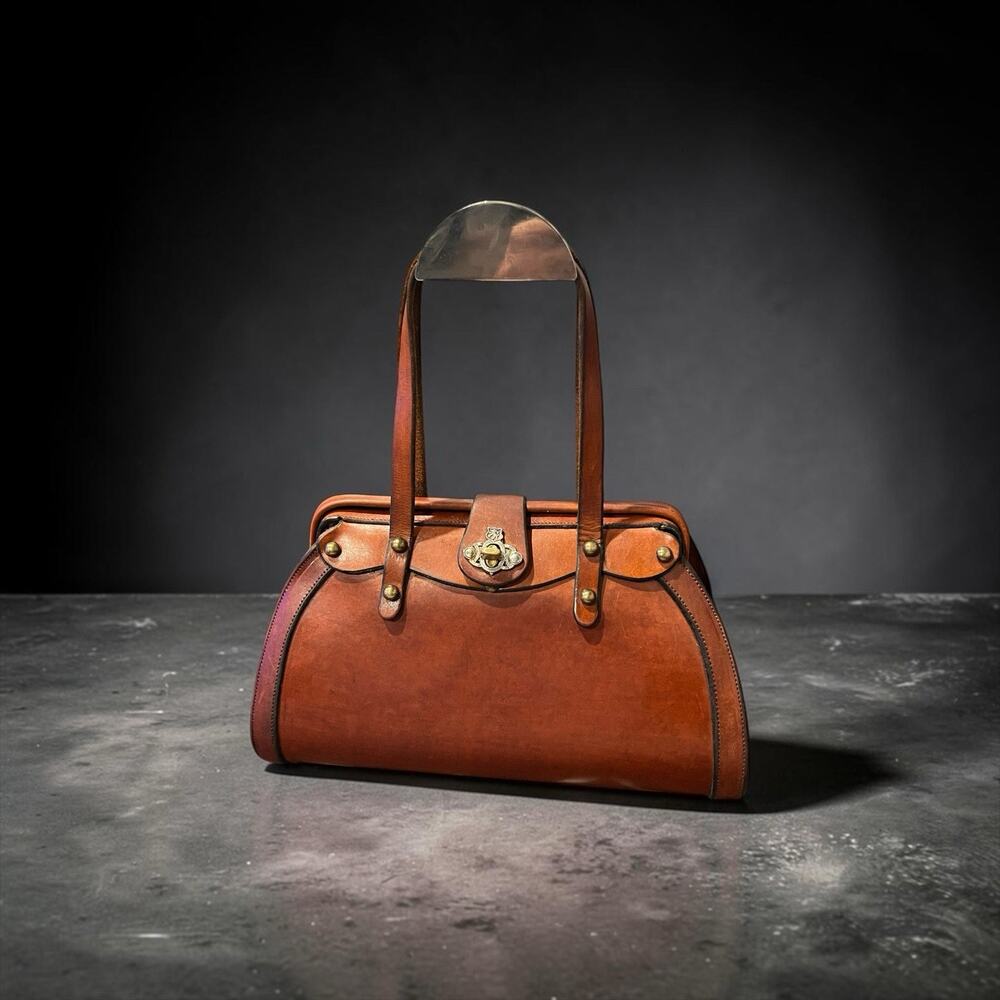 vintage John Romain leather satchel structured, doctor-bag-style